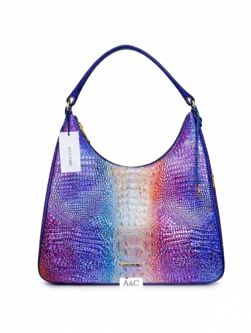 Brahmin Tabitha Melbourne Ombre Rainbow Shoulder Bag Croc Embossed Leather NWT